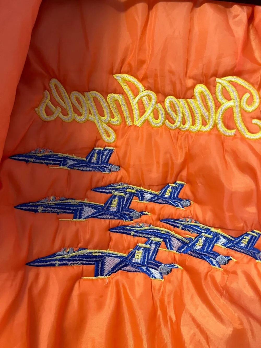 Vintage US Navy 🛩️ Blue Angels Nylon Bomber Jacket beautifully Embroidered Jets